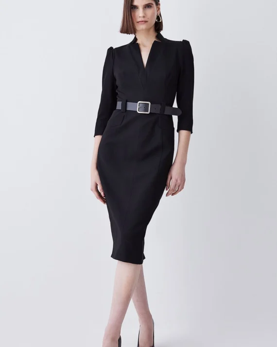 Karen Millen - Structured Crepe Belted Forever Midi Dress