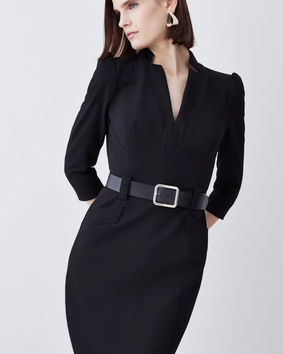 Karen Millen - Structured Crepe Belted Forever Midi Dress
