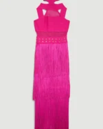 Karen Millen - Cut Out Halter Fringed Bandage Knit Midi Dress