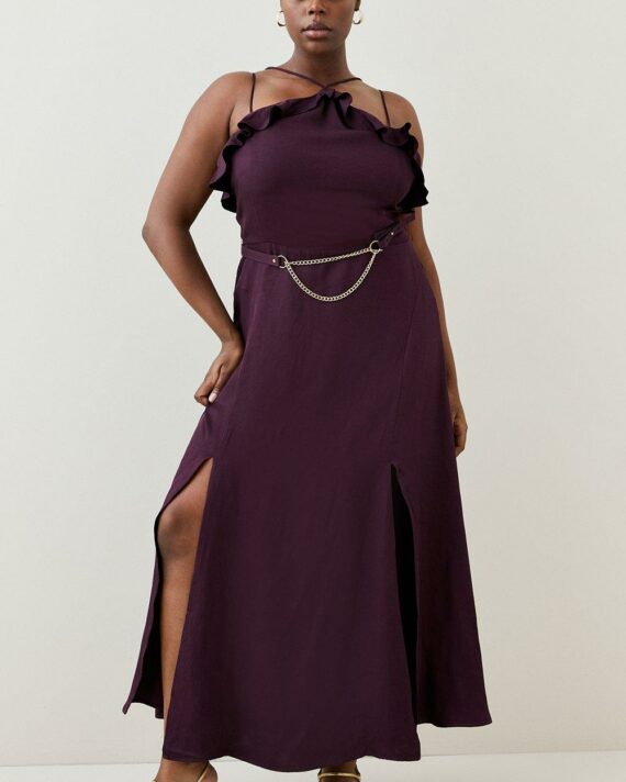KAREN MILLEN Plus Size Utility Viscose Twill Halter Strappy Dress