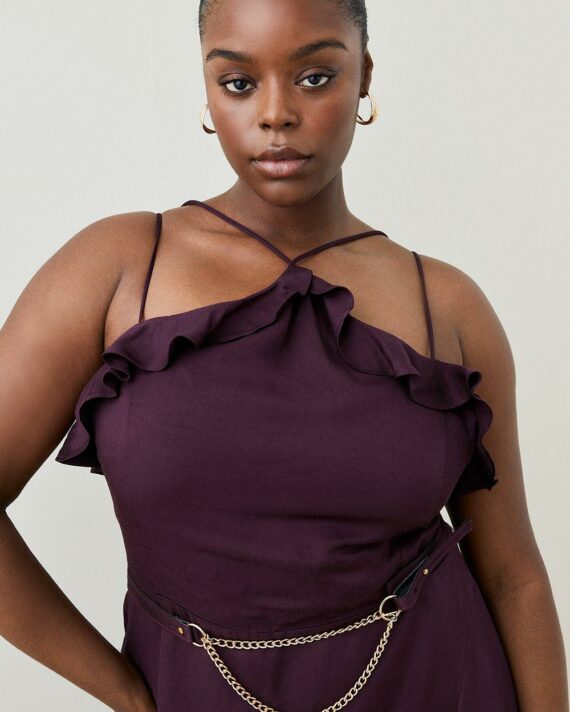 KAREN MILLEN Plus Size Utility Viscose Twill Halter Strappy Dress