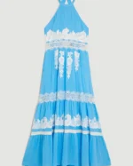 Mixed Lace & Embroidered Woven Halter Maxi Dress | Karen Millen