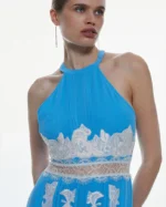 Mixed Lace & Embroidered Woven Halter Maxi Dress | Karen Millen
