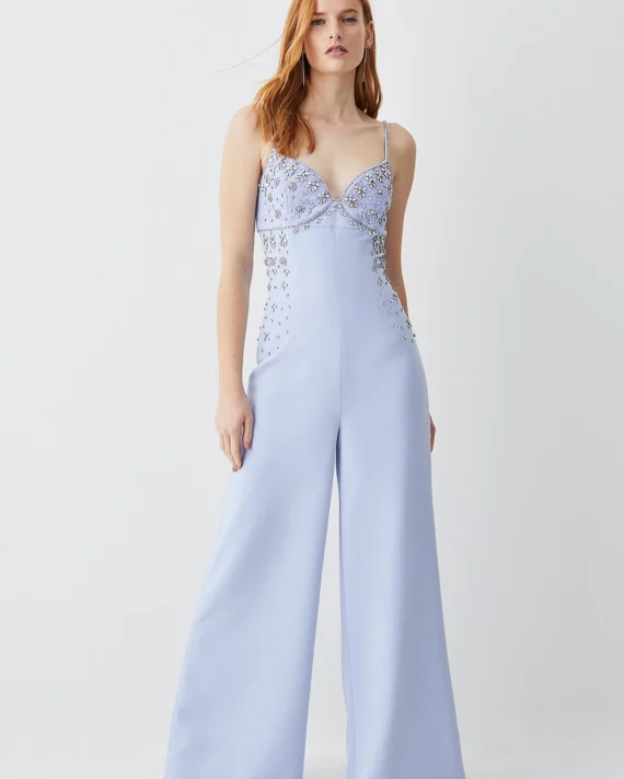 Embellished Strappy Wide Leg Woven Jumpsuit
