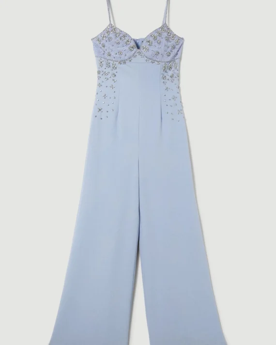Embellished Strappy Wide Leg Woven Jumpsuit
