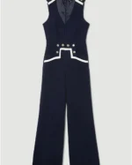 Compact Stretch Nautical Wide Leg Jumpsuit