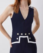 Compact Stretch Nautical Wide Leg Jumpsuit
