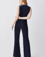 Compact Stretch Nautical Wide Leg Jumpsuit