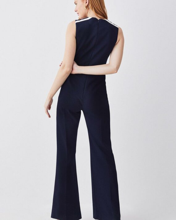 Compact Stretch Nautical Wide Leg Jumpsuit