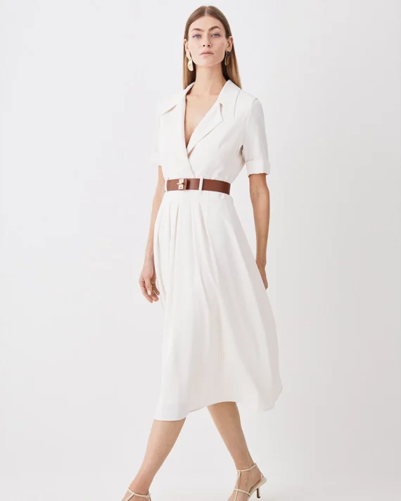 Soft Tailored Belted Midaxi Dress