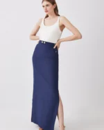 Linen Nautical Button Detail Midi Skirt