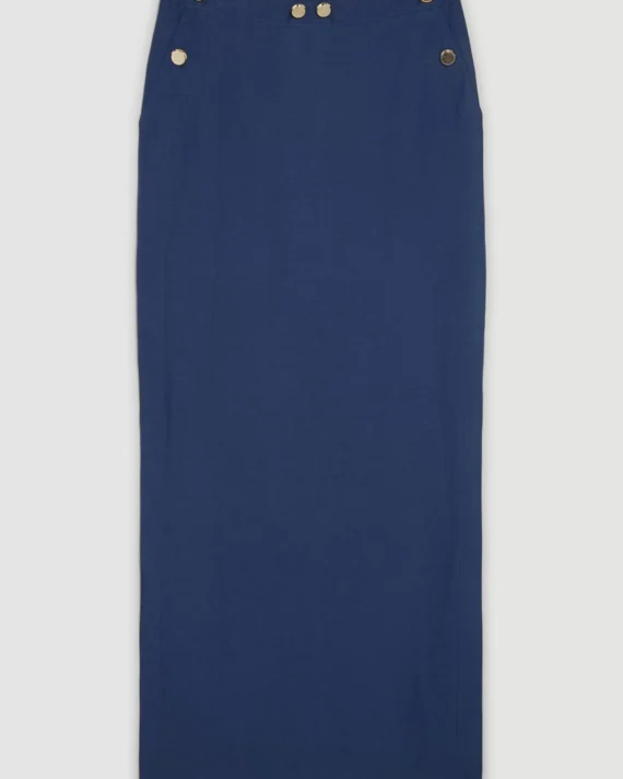Linen Nautical Button Detail Midi Skirt