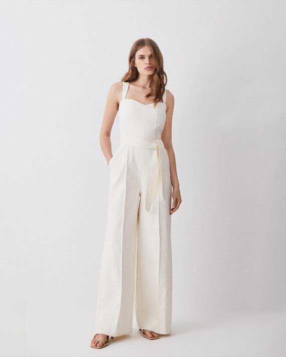 Karen Millen - Structured Stretch Sweetheart Neck Belted Jumpsuit