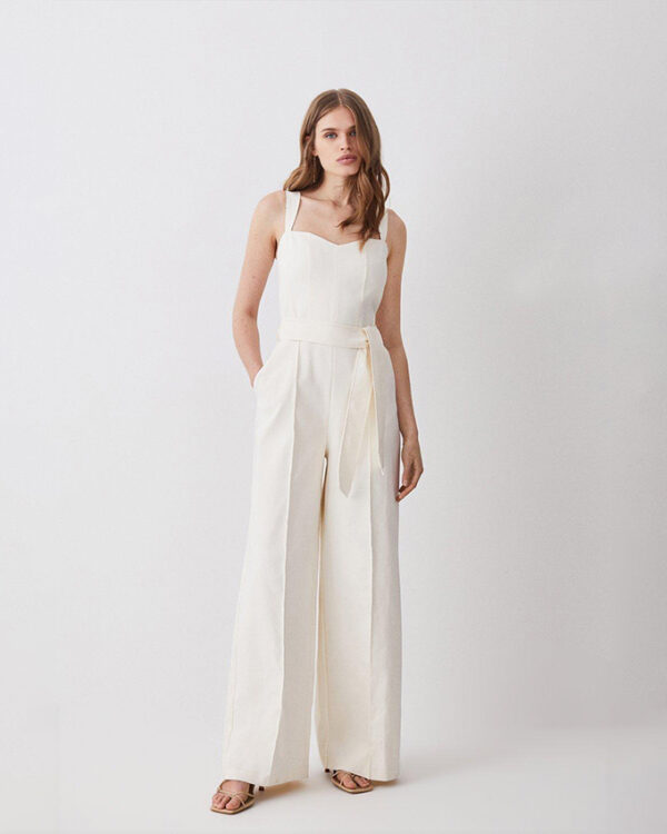 Karen Millen - Structured Stretch Sweetheart Neck Belted Jumpsuit