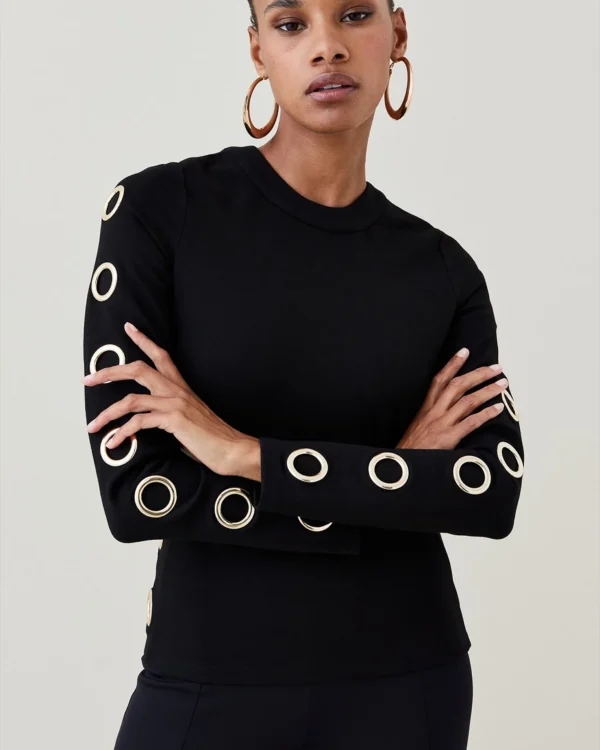 Karen Millen - Eyelet Trim Detail Jersey Top