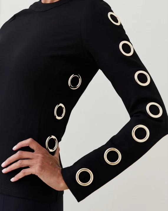 Karen Millen - Eyelet Trim Detail Jersey Top