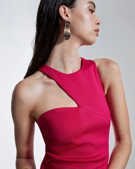 Karen Millen - Italian Structured Jersey Asymmetric Neck Line Midi Dress