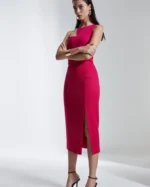 Karen Millen - Italian Structured Jersey Asymmetric Neck Line Midi Dress