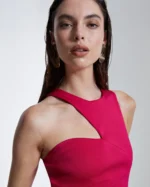 Karen Millen - Italian Structured Jersey Asymmetric Neck Line Midi Dress