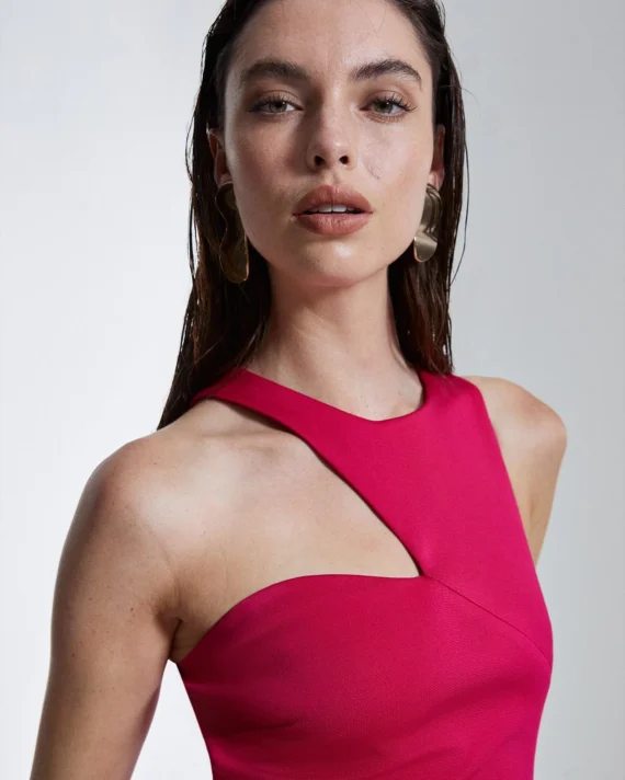 Karen Millen - Italian Structured Jersey Asymmetric Neck Line Midi Dress