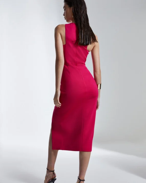 Karen Millen - Italian Structured Jersey Asymmetric Neck Line Midi Dress