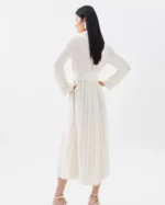 Collared Georgette Pleated Belted Woven Midi Dress