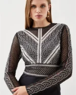 Karen Millen - Guipure Lace Satin Maxi Dress
