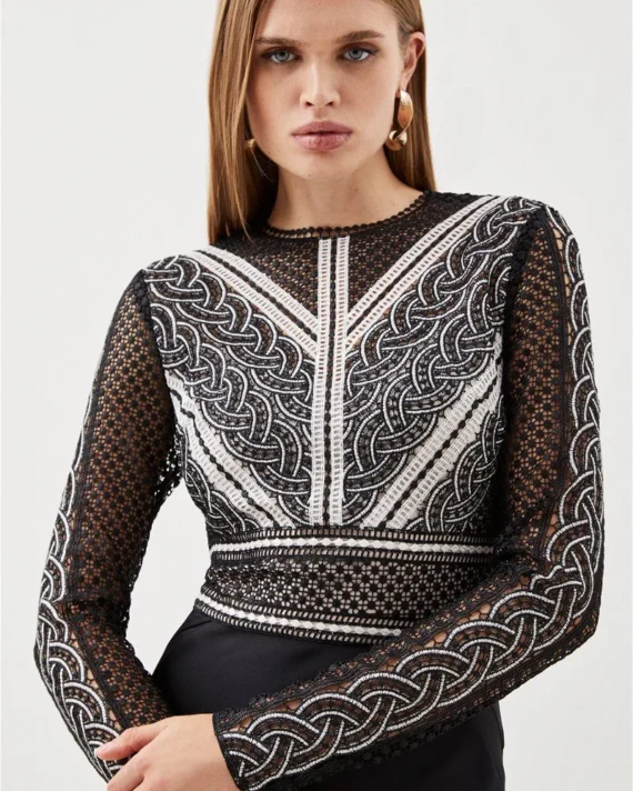Karen Millen - Guipure Lace Satin Maxi Dress