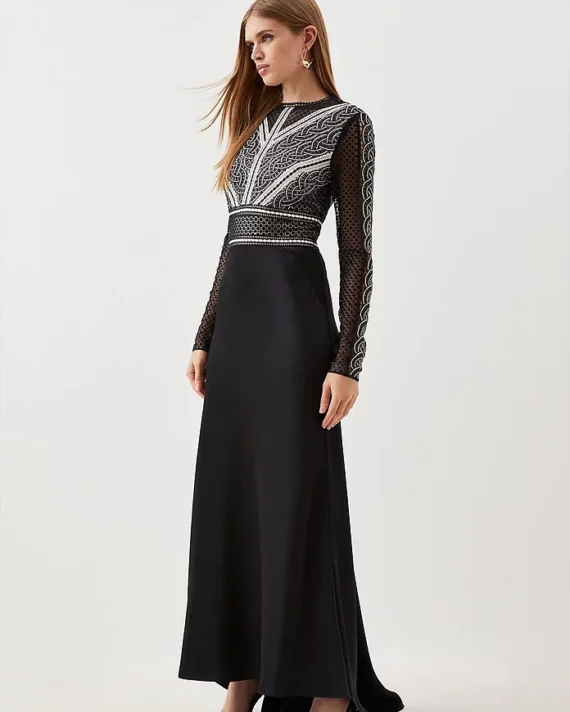 Karen Millen - Guipure Lace Satin Maxi Dress