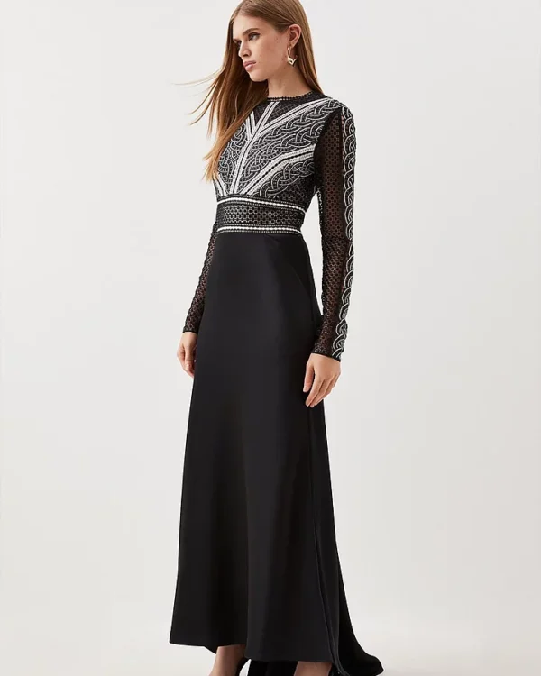 Karen Millen - Guipure Lace Satin Maxi Dress