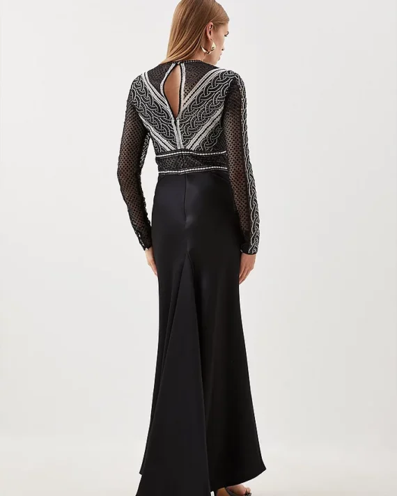 Karen Millen - Guipure Lace Satin Maxi Dress