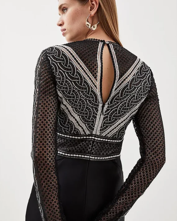 Karen Millen - Guipure Lace Satin Maxi Dress