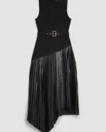 Karen Millen - Ponte Pleated Waterfall Belted Midi Dress