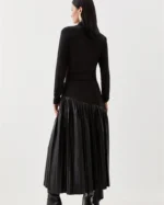 Karen Millen - Ponte Pleated Waterfall Belted Midi Dress