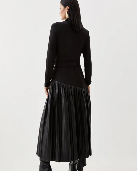 Karen Millen - Ponte Pleated Waterfall Belted Midi Dress