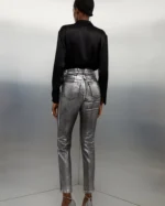 High Rise Slim Leg Silver Foiled Jeans