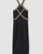 Embellished Halter Figure Form Midi Dress
