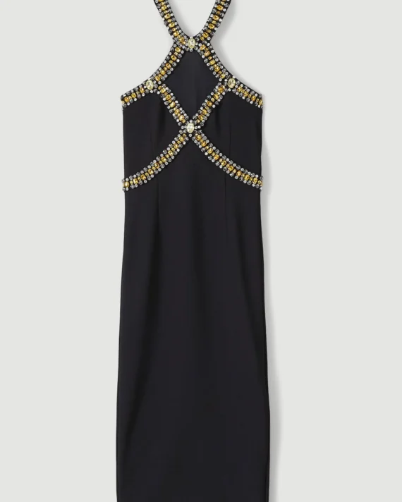 Embellished Halter Figure Form Midi Dress