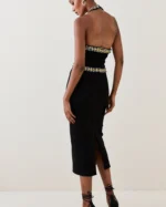 Embellished Halter Figure Form Midi Dress