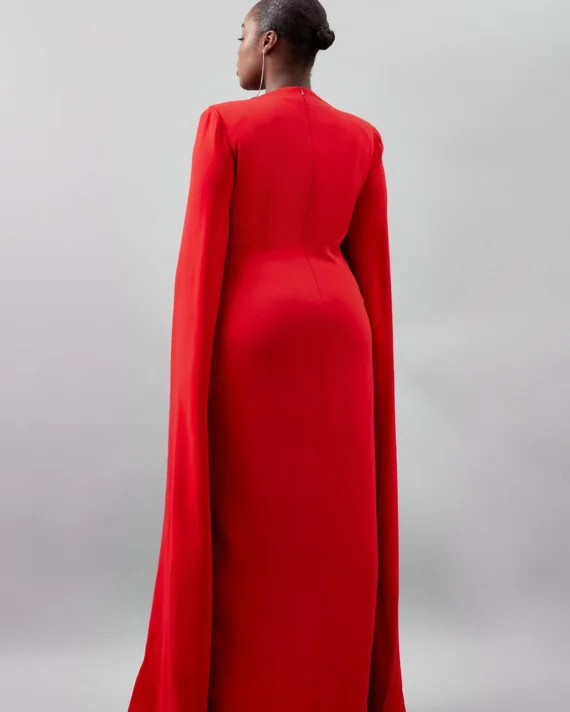 Plus Size Tailored Compact Stretch Viscose Cape Sleeve Midi Pencil Dress