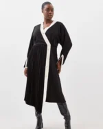 Plus Size Twill Pleated Woven Midi Dress