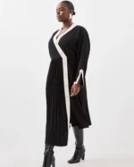 Plus Size Twill Pleated Woven Midi Dress