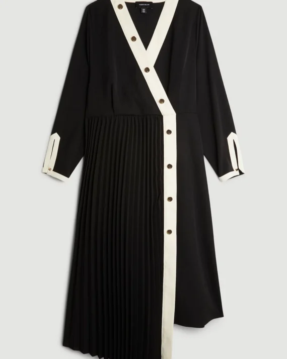 Plus Size Twill Pleated Woven Midi Dress