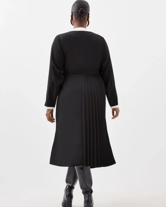 Plus Size Twill Pleated Woven Midi Dress
