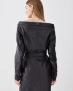 Leather Off The Shoulder Sleeved Biker Mini Dress