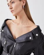 Leather Off The Shoulder Sleeved Biker Mini Dress