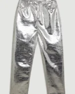 Metallic Faux Leather Tailored Straight Leg Trouser