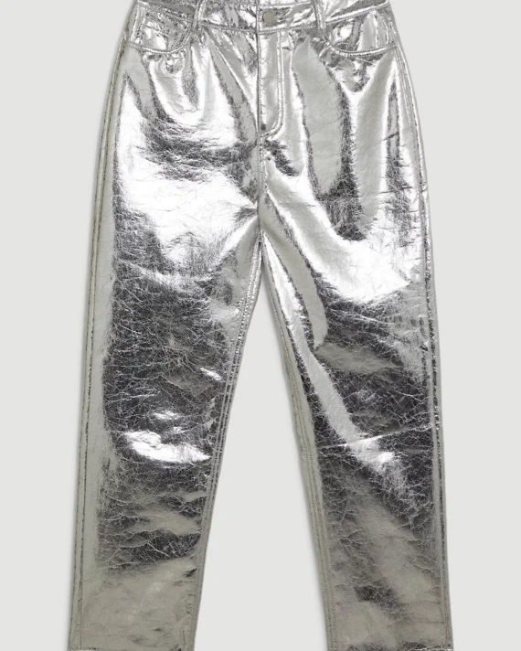 Metallic Faux Leather Tailored Straight Leg Trouser