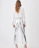 Metallic Faux Leather Tailored Straight Leg Trouser