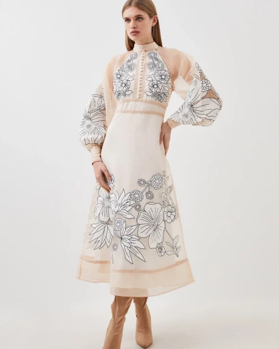 Applique Organdie Woven Maxi Dress